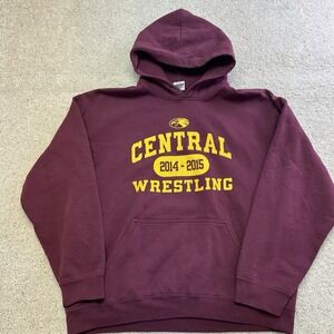 Y2K 2014-2015 Central Wrestling Hoodie Size XL Maroon 100% Cotton